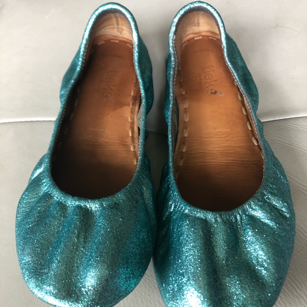 Custom blue glitter Tieks size 9
